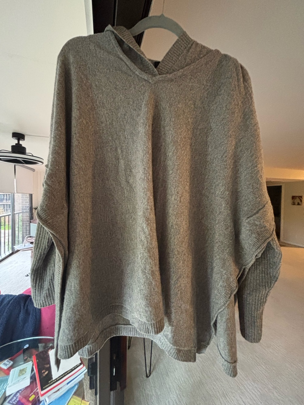 Tahari Cashmere Heather Gray Hooded Poncho Sweater - Picture 10 of 12